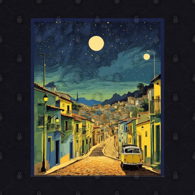 Escadaria Selaron Starry Night Brazil Vintage Tourism Travel Poster Art by TravelersGems